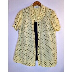 REBECCA MALONE Butter Yellow Polka Dot Button Up Shirt w/Cami Women's Sz 2x Vtg